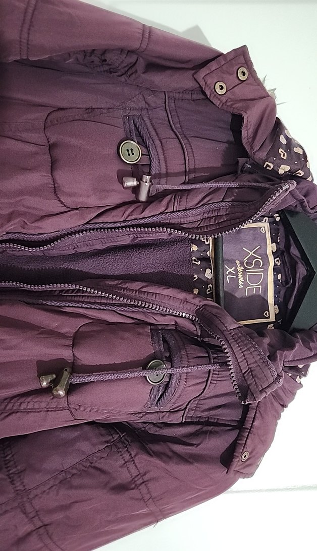 Koyu Mor Kürklü Kadın Mont - Görsel 2