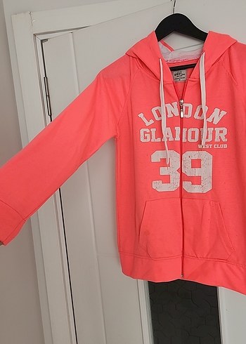 Neon Pembe Kapüşonlu Kadın Sweatshirt - Görsel 2