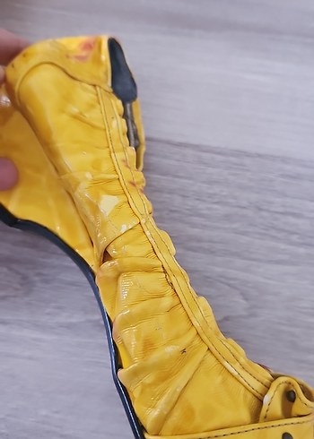 Sarı Parlak Tokalı Blok Topuklu Kadın Babet - Görsel 10