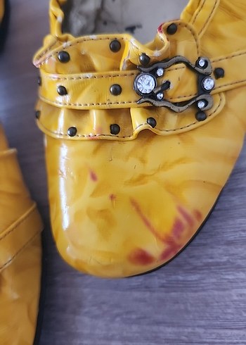 Sarı Parlak Tokalı Blok Topuklu Kadın Babet - Görsel 6