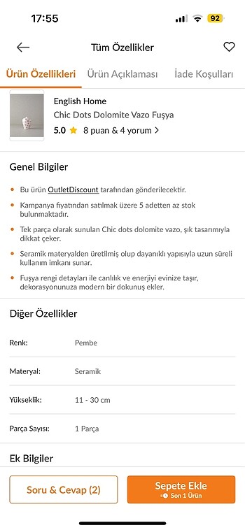 English Home Fuşya Vazo