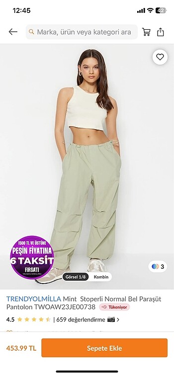 s Beden haki Renk TRENDYOLMİLLA PARAŞÜT PANTOLON