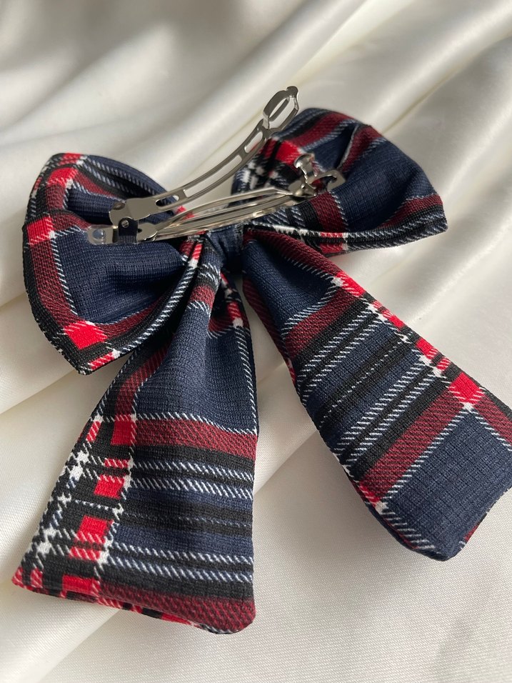 Renkli Ekose Desenli Kadın Fiyonk Saç Aksesuarı - Görsel 3