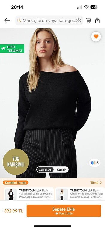 Trendyolmilla kayık yaka triko kazak