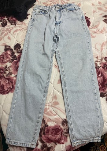 Düğmeli Mavi Batik Desenli Kadın Denim Pantolon - Görsel 2