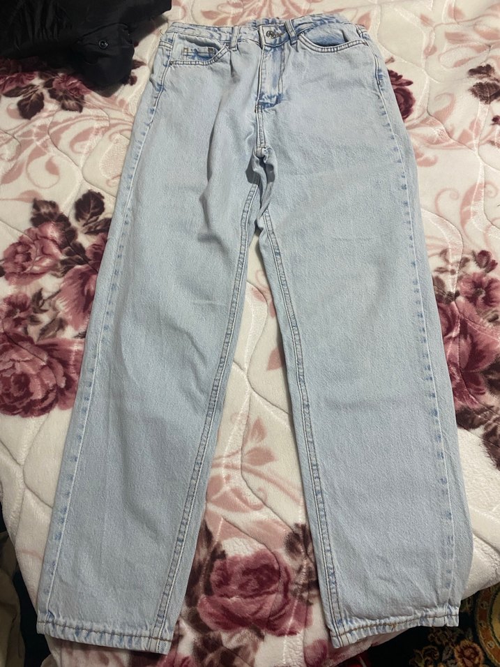 Düğmeli Mavi Batik Desenli Kadın Denim Pantolon - Görsel 2