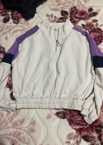 Fermuarlı Beyaz Kadın Sweatshirt - Görsel 2