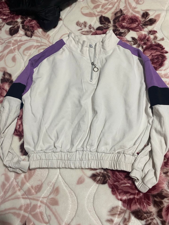 Fermuarlı Beyaz Kadın Sweatshirt - Görsel 2