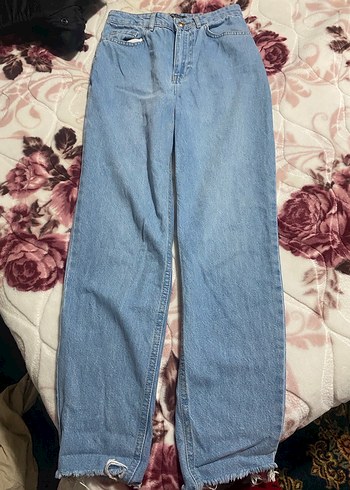 Kadın Mavi Bağlama Desenli Salaş Kot Pantolon - Görsel 2