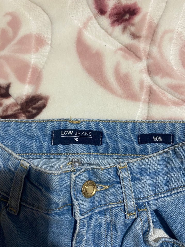 Kadın Mavi Bağlama Desenli Salaş Kot Pantolon - Görsel 3