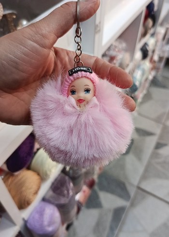 Pembe Püsküllü Kadın Anahtarlık