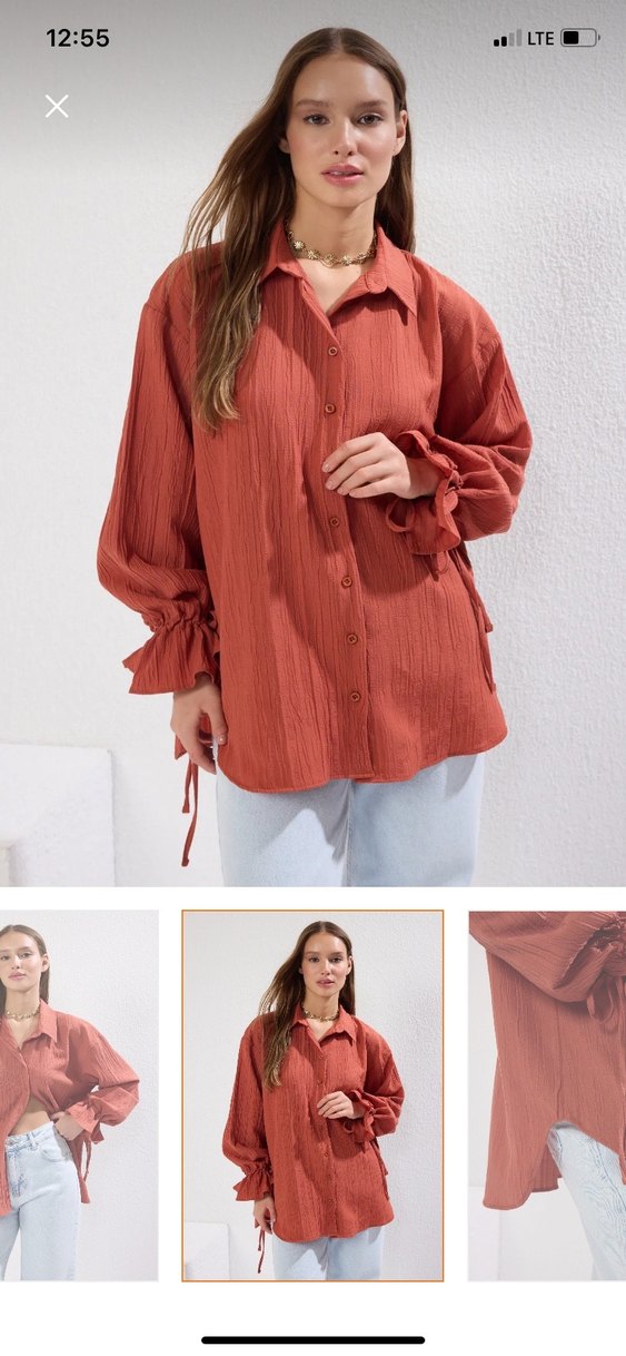 Kadın Turuncu Uzun Kollu Gömlek - Görsel 2