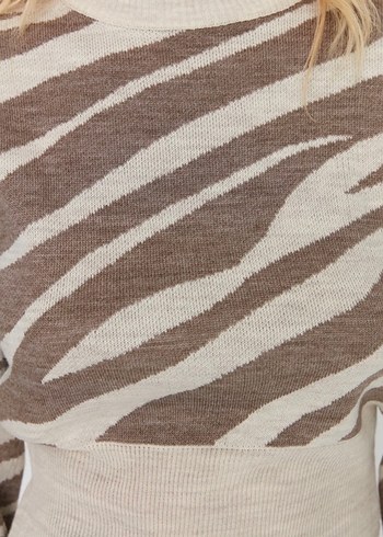 Vizon Zebra Desenli Triko Kadın Kazak - Görsel 5