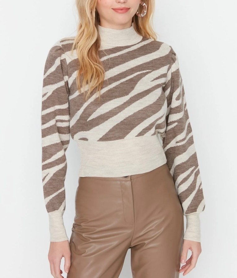 Vizon Zebra Desenli Triko Kadın Kazak - Görsel 4