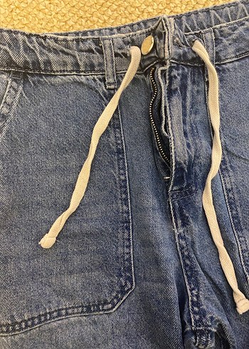 Beli Bağlamalı Mavi Bol Kesim Kadın Kot Pantolon - Görsel 2