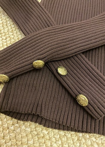 Düğmeli Kahverengi Basic Triko - Görsel 3