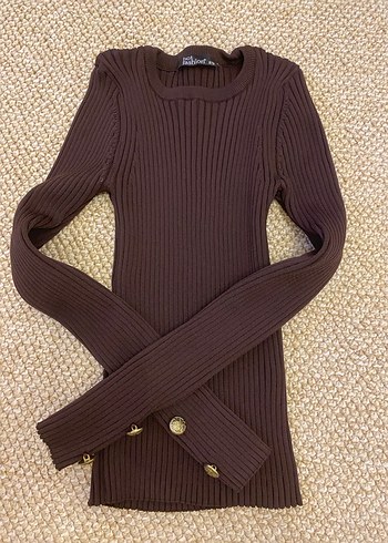 Düğmeli Kahverengi Basic Triko - Görsel 2