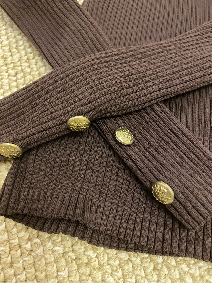 Düğmeli Kahverengi Basic Triko - Görsel 3