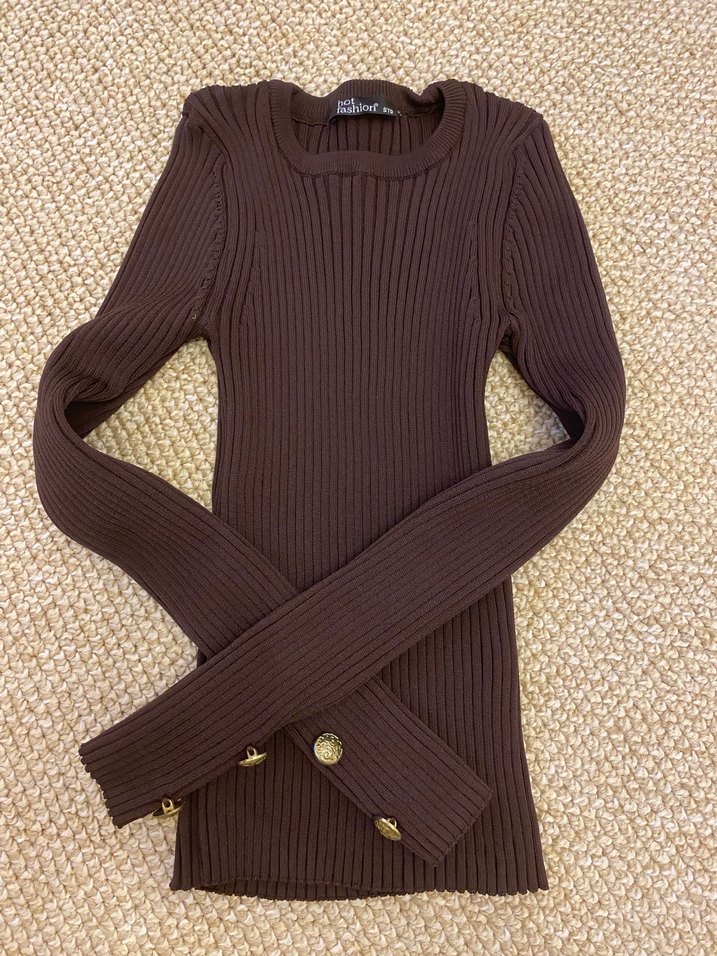 Düğmeli Kahverengi Basic Triko - Görsel 2