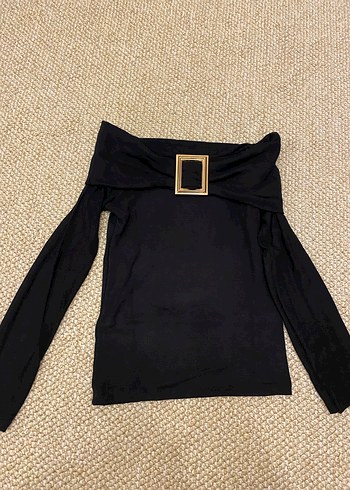 Kadın Siyah Kayık Yaka Kemer Detaylı Bluz - Görsel 2