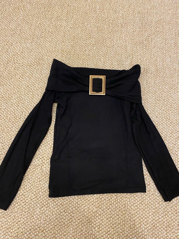 Kadın Siyah Kayık Yaka Kemer Detaylı Bluz - Görsel 2