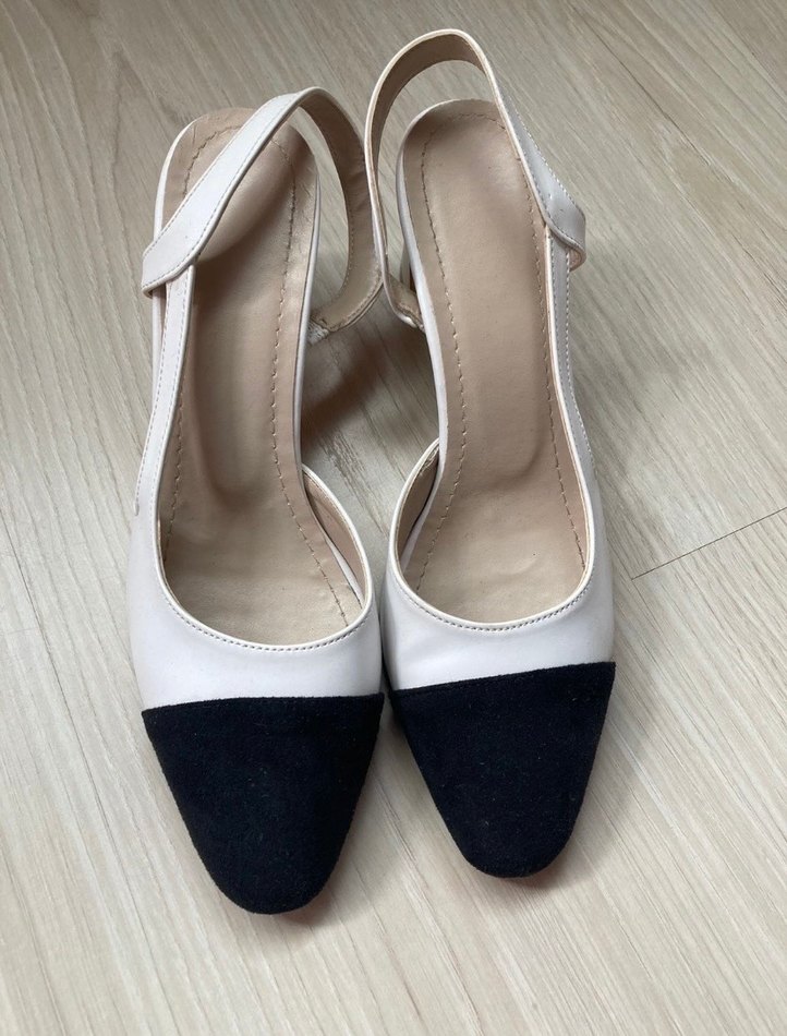 Beyaz Siyah Topuklu Ofis Ayakkabısı - Görsel 3