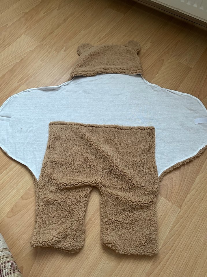 Kapüşonlu Kahverengi Bebek tulumu - Görsel 3