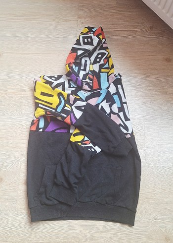 Renkli Desenli Kapüşonlu Erkek Sweatshirt - Görsel 4