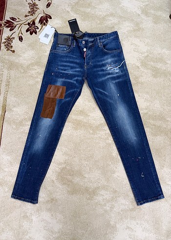 DSquared2 Deri Detayli Erkek Koyu Mavi Kot Pantolon