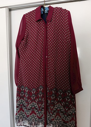 Desenli Bordo Uzun Kadın Tunik