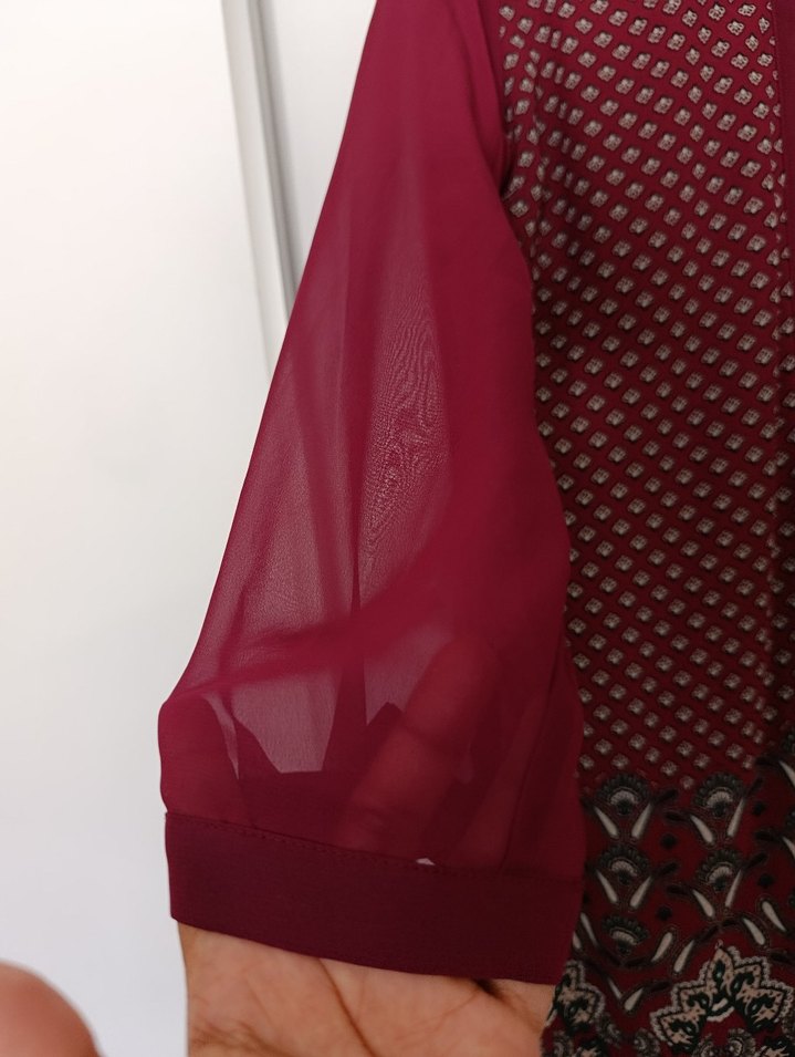 Desenli Bordo Uzun Kadın Tunik - Görsel 2