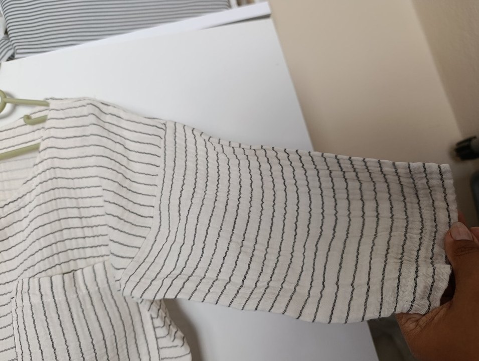 Keten  Bluz, Bej Gri Çizgili - Görsel 2