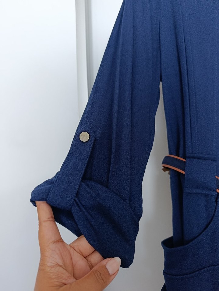 Kemerli Lacivert Uzun Kollu Kadın Elbise - Görsel 3