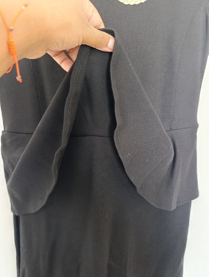 Dantel Yakalı Siyah Midi Elbise - Görsel 3