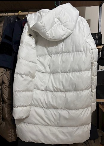 Beyaz Midi Şişme Kadın Kışlık Mont - Görsel 2