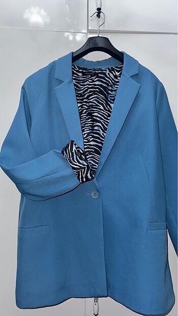 42 Beden Zara Mavi Regular Astar Detayli Dokuma Blazer Ceket
