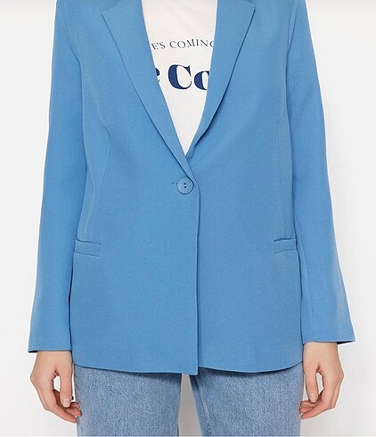 Trendyol & Milla Zara Mavi Regular Astar Detayli Dokuma Blazer Ceket