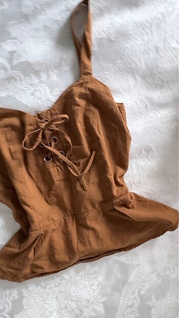 36 Beden Kahverengi Korse shein korse vintage bağcıklı dekolte