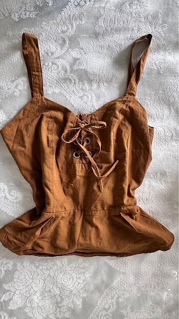 Trendyol & Milla Kahverengi Korse shein korse vintage bağcıklı dekolte