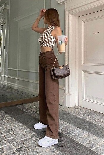 vintage kahverengi kot pantolon flare