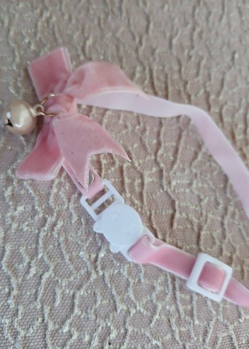 Pembe Kadife Fiyonk Kedi Tasması - Görsel 2