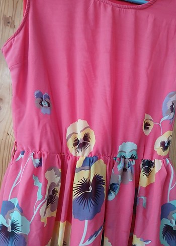 xl Beden Pembe Çiçek Desenli Bohem sifon Uzun Elbise
