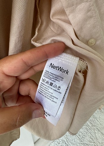 Network Network Bej Düğmeli Uzun Kollu Keten Gömlek