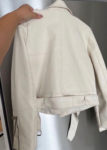 Bej Mini Suni Deri Kemerli Ceket - Görsel 2