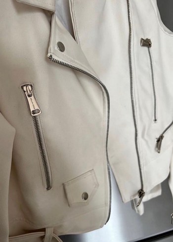 Bej Mini Suni Deri Kemerli Ceket - Görsel 5
