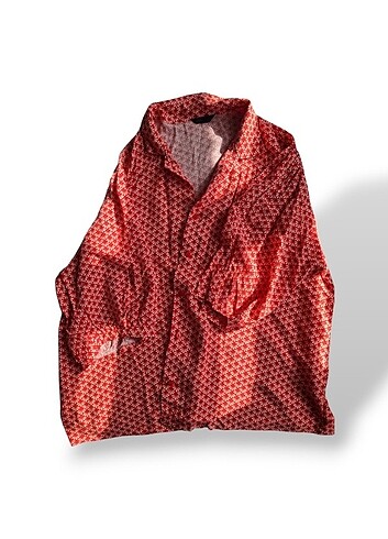 Kırmızı Desenli Regular Fit Polo Yaka Kısa Kollu Gömlek  - Görsel 6