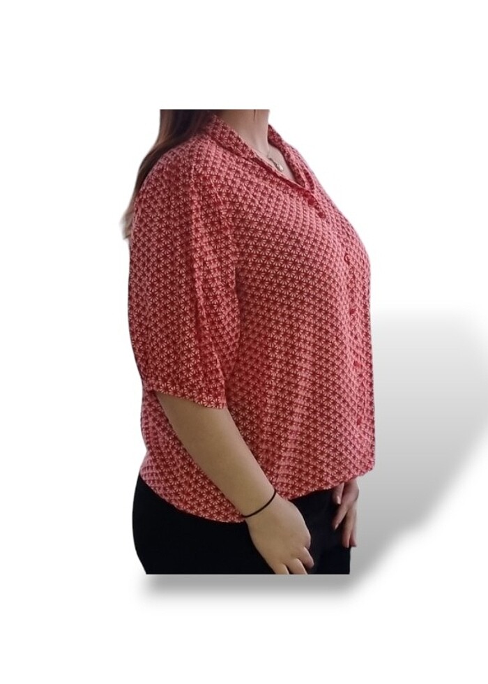 Kırmızı Desenli Regular Fit Polo Yaka Kısa Kollu Gömlek  - Görsel 3