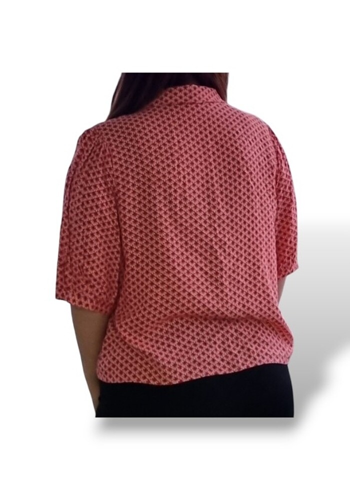 Kırmızı Desenli Regular Fit Polo Yaka Kısa Kollu Gömlek  - Görsel 4