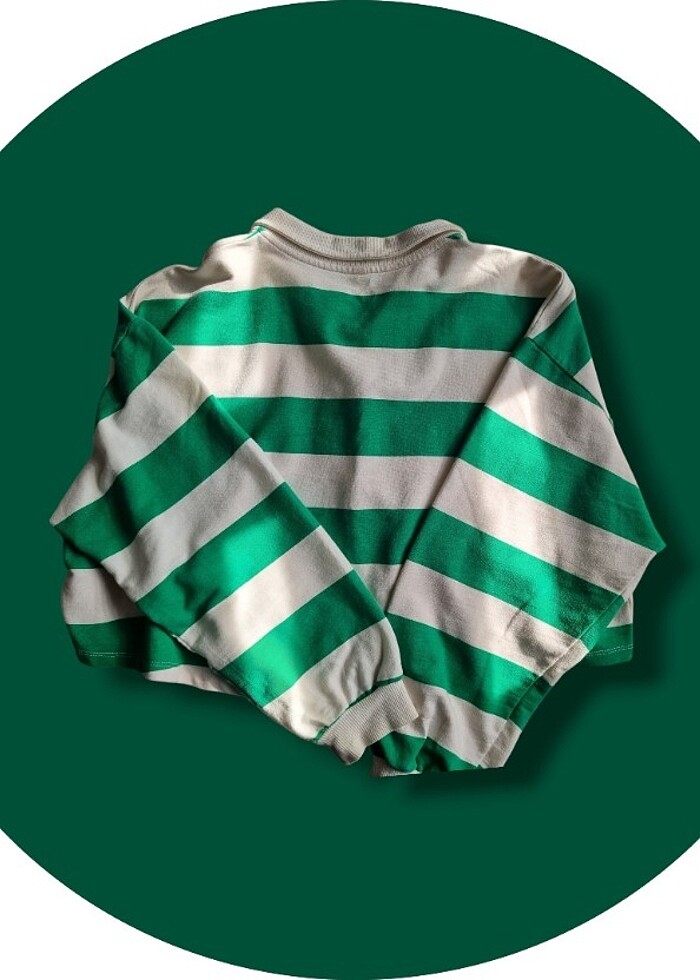 Çizgili Polo Yaka Relax Fit Uzun Kollu Crop Tişört - Görsel 5