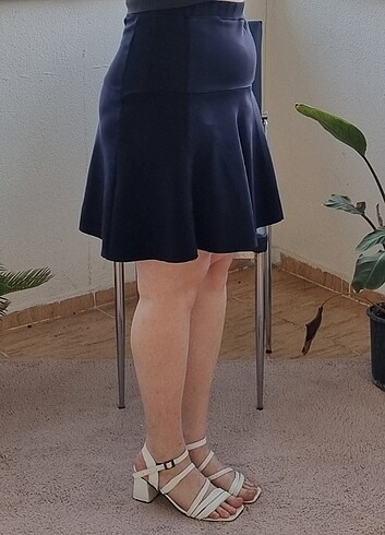 Normal Kamalı Lacivert Beli Lastikli Kısa Etek - Görsel 2